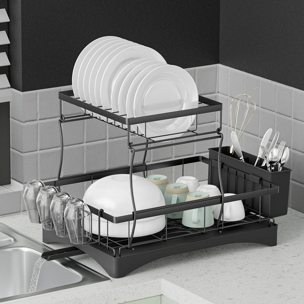 Marlook Dish Rack Expandable Drying Drainer Cutlery Holder Tray Kitchen 2 Tiers
