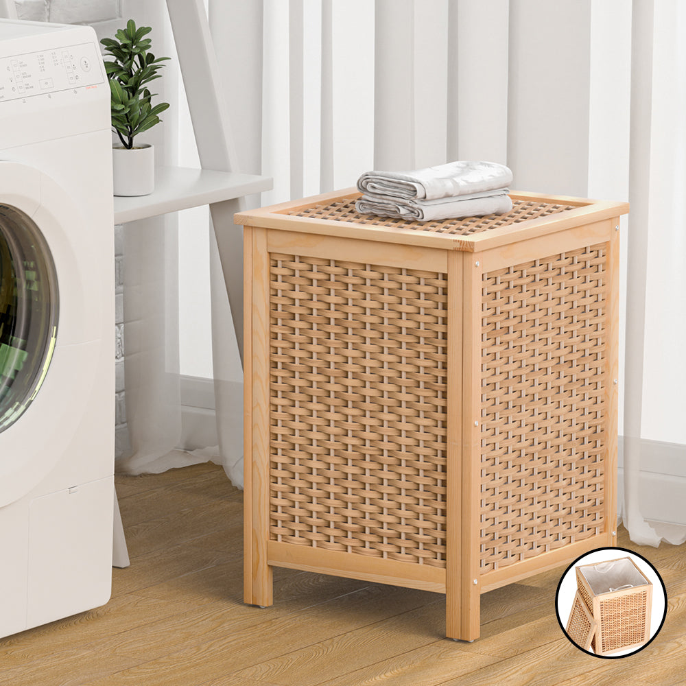 Marlook Laundry Hamper Bathroom Storage Cabinet Wooden Organiser Bag Clothes