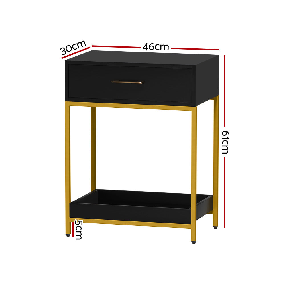 Marlook Bedside Table Drawers Side Table Shelf Storage Nightstand Black MASON