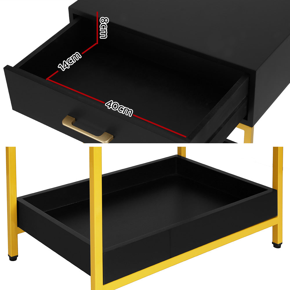 Marlook Bedside Table Drawers Side Table Shelf Storage Nightstand Black MASON