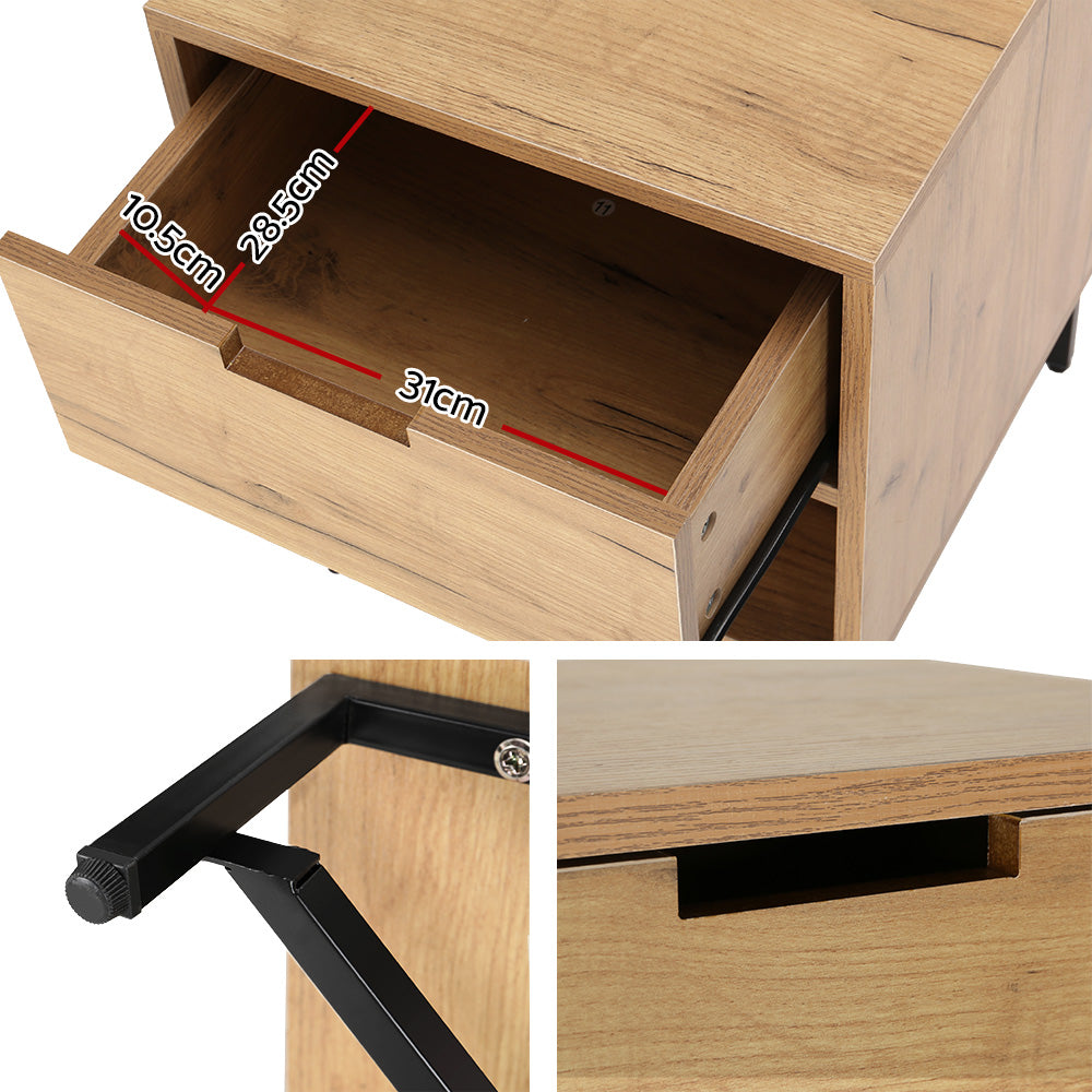 Marlook Bedside Table Drawers Side Table Shelf Storage Nightstand Rust Oak KRAVU