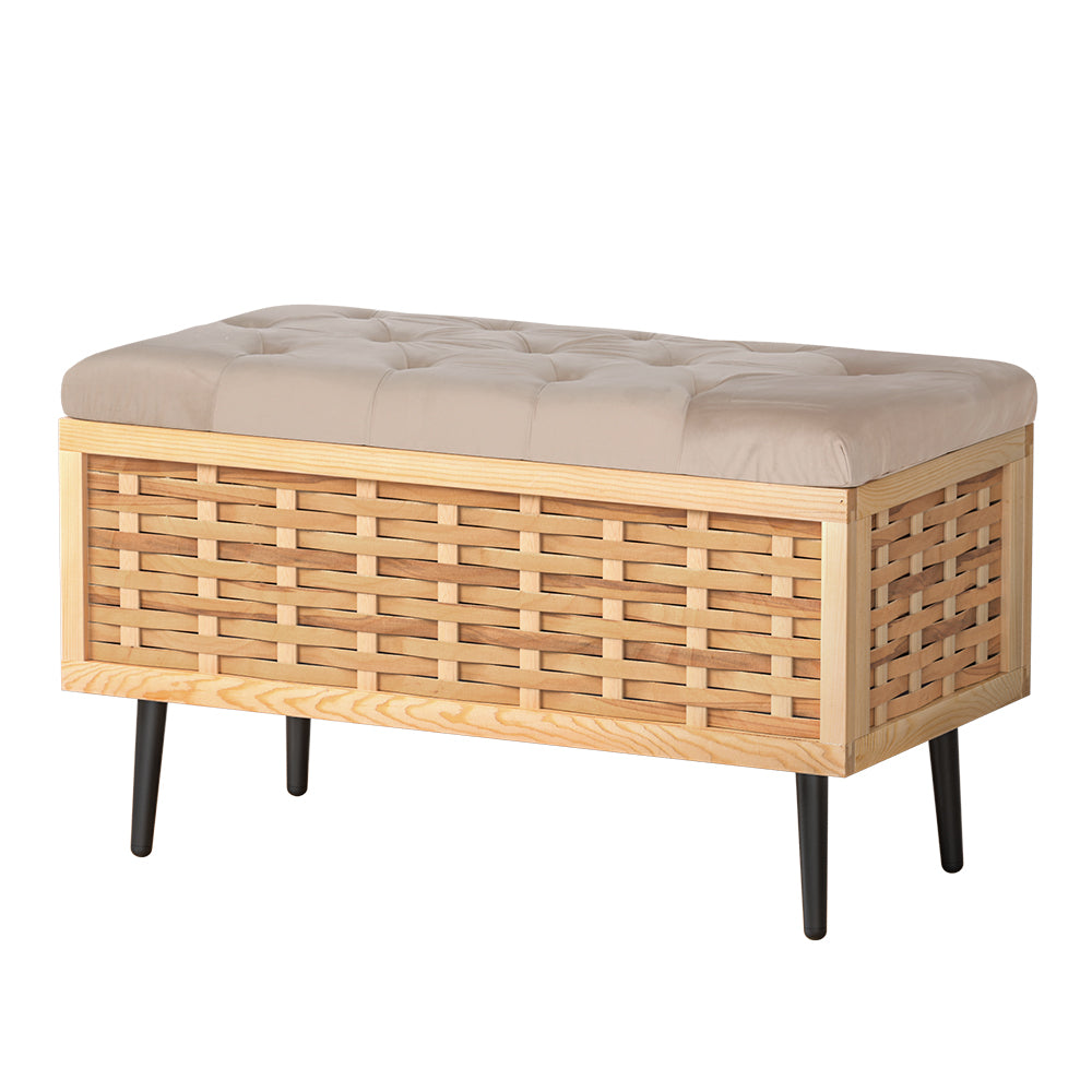 Marlook Storage Ottoman Blanket Box 80cm Weaved Velvet Pine