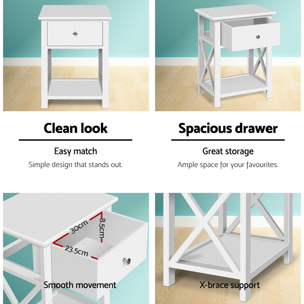 Marlook Bedside Table 1 Drawer with Shelf - EMMA White