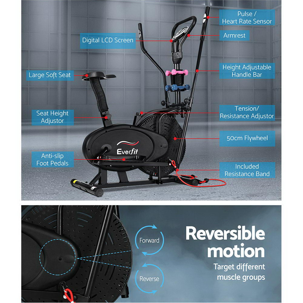 Marlook Exercise Bike 6 in 1 Elliptical Cross Trainer Home Gym Indoor Cardio