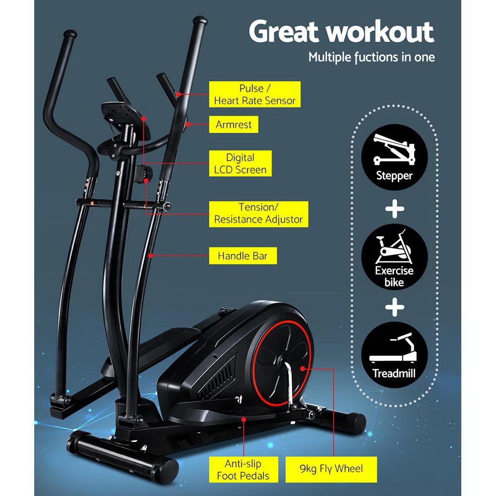 Marlook Exercise Bike Elliptical Cross Trainer Home Gym Fitness Machine LCD