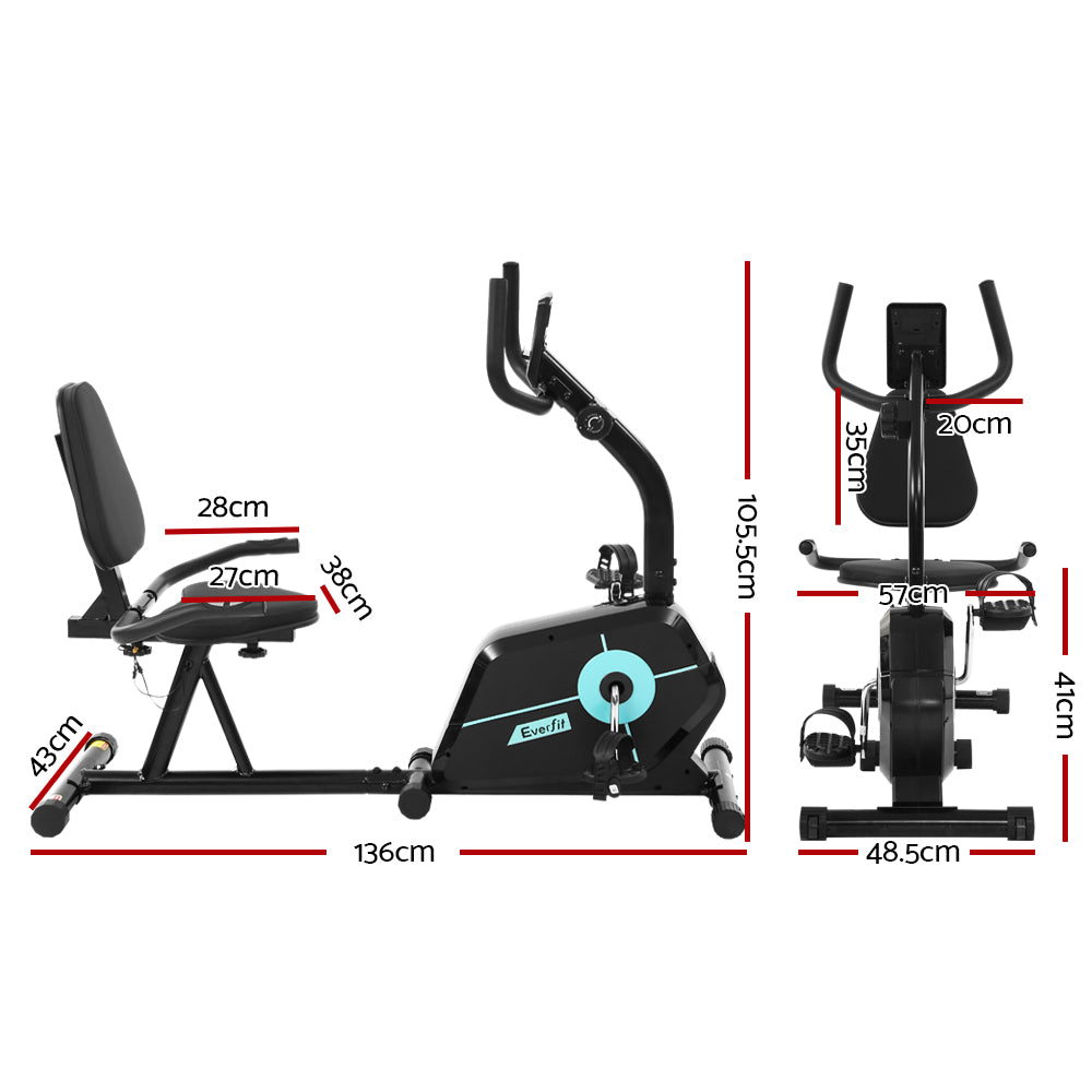 Marlook Exercise Bike Magnetic Recumbent Indoor Cycling Home Gym Cardio 120kg