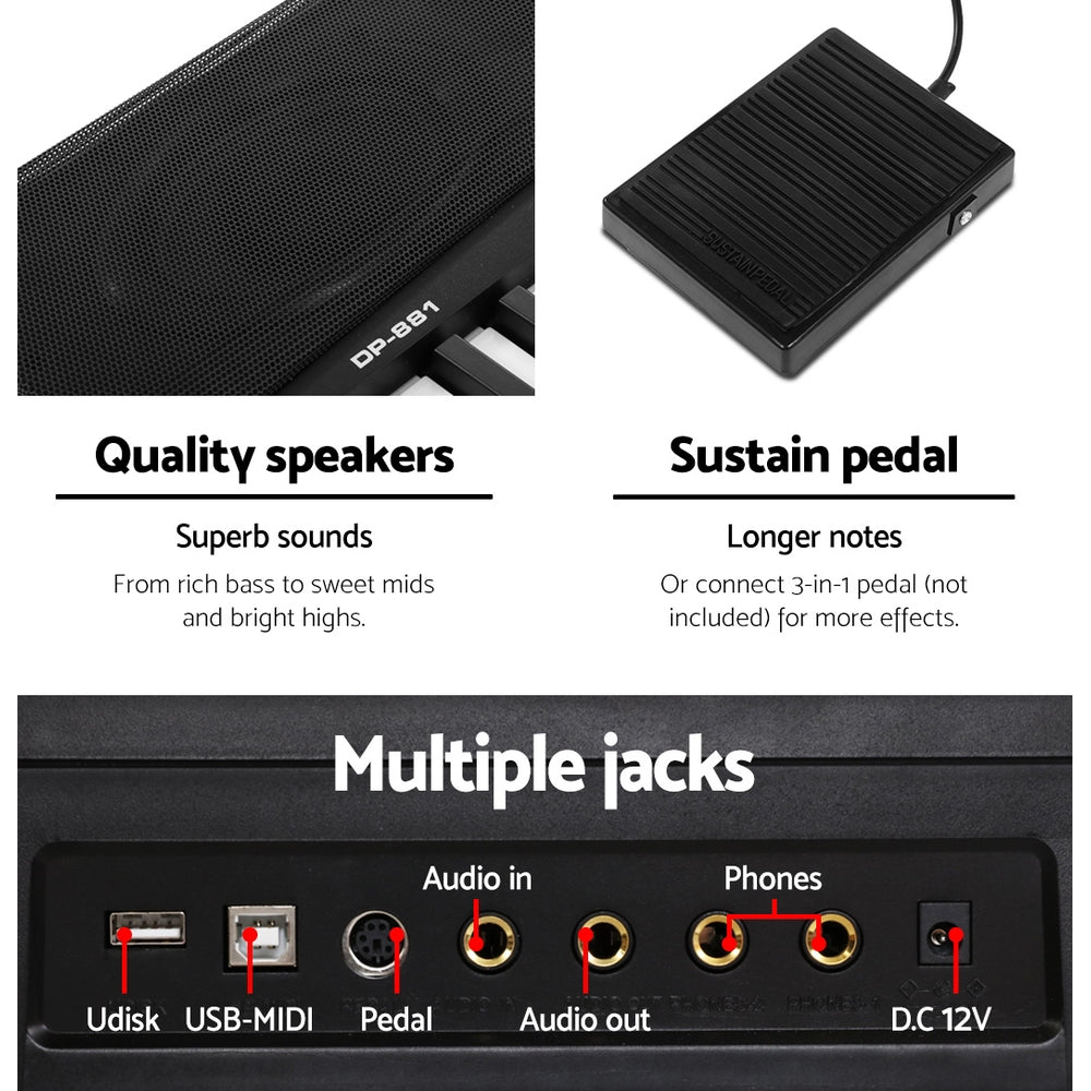 Marlook 88 Keys Electronic Piano Keyboard Digital Electric w/ Stand Sustain Pedal