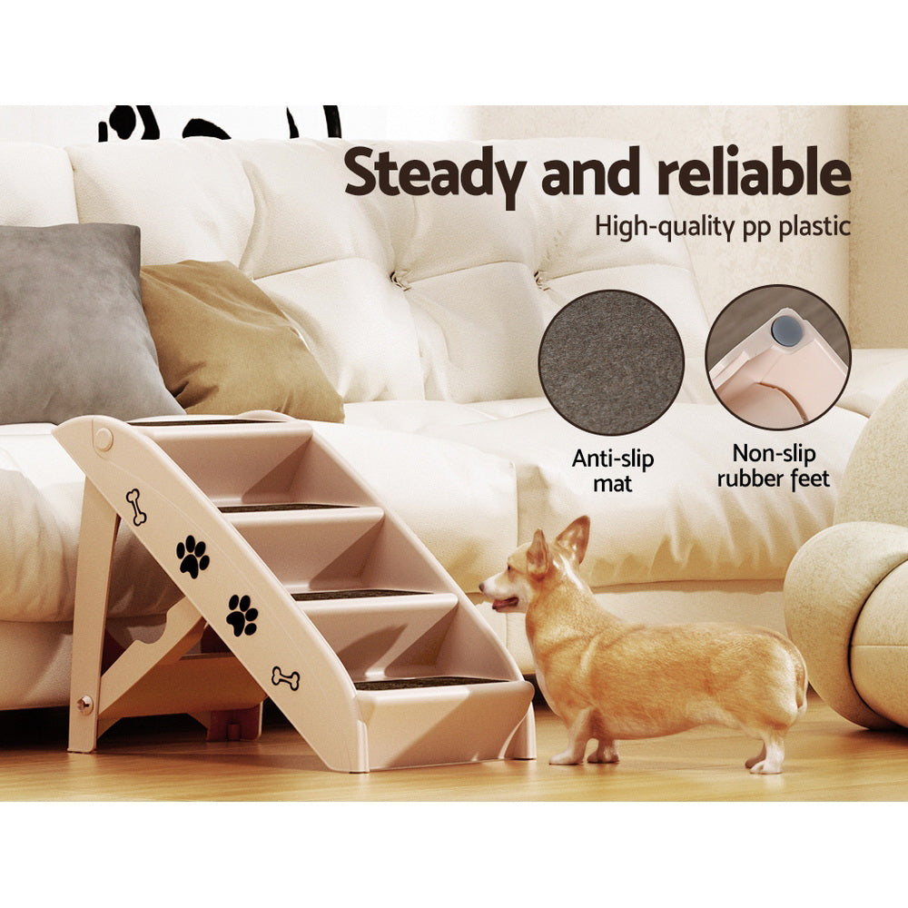 Marlook Dog Ramp Steps For Bed Sofa Car Pet Stairs Ladder Portable Foldable Beige