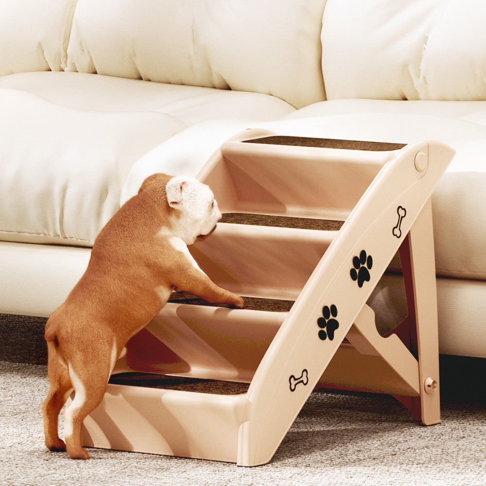 Marlook Dog Ramp Steps For Bed Sofa Car Pet Stairs Ladder Portable Foldable Beige