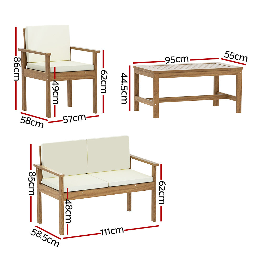 Marlook 4-Piece Outdoor Sofa Set Wooden Couch Lounge Setting