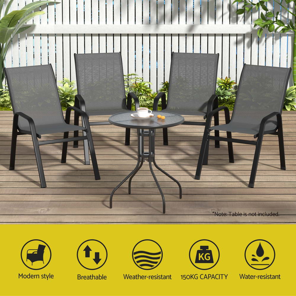 Marlook 6PC Outdoor Dining Chairs Stackable Lounge Chair Patio Furniture Grey