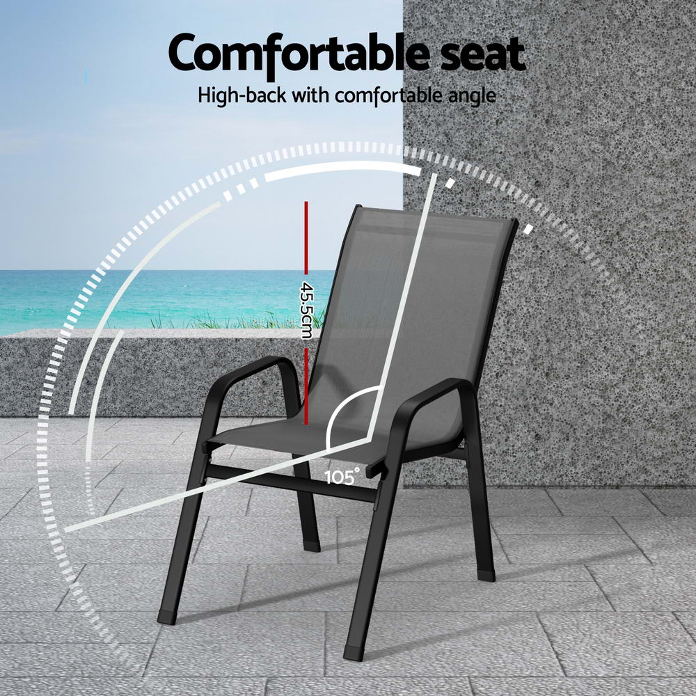 Marlook 6PC Outdoor Dining Chairs Stackable Lounge Chair Patio Furniture Grey