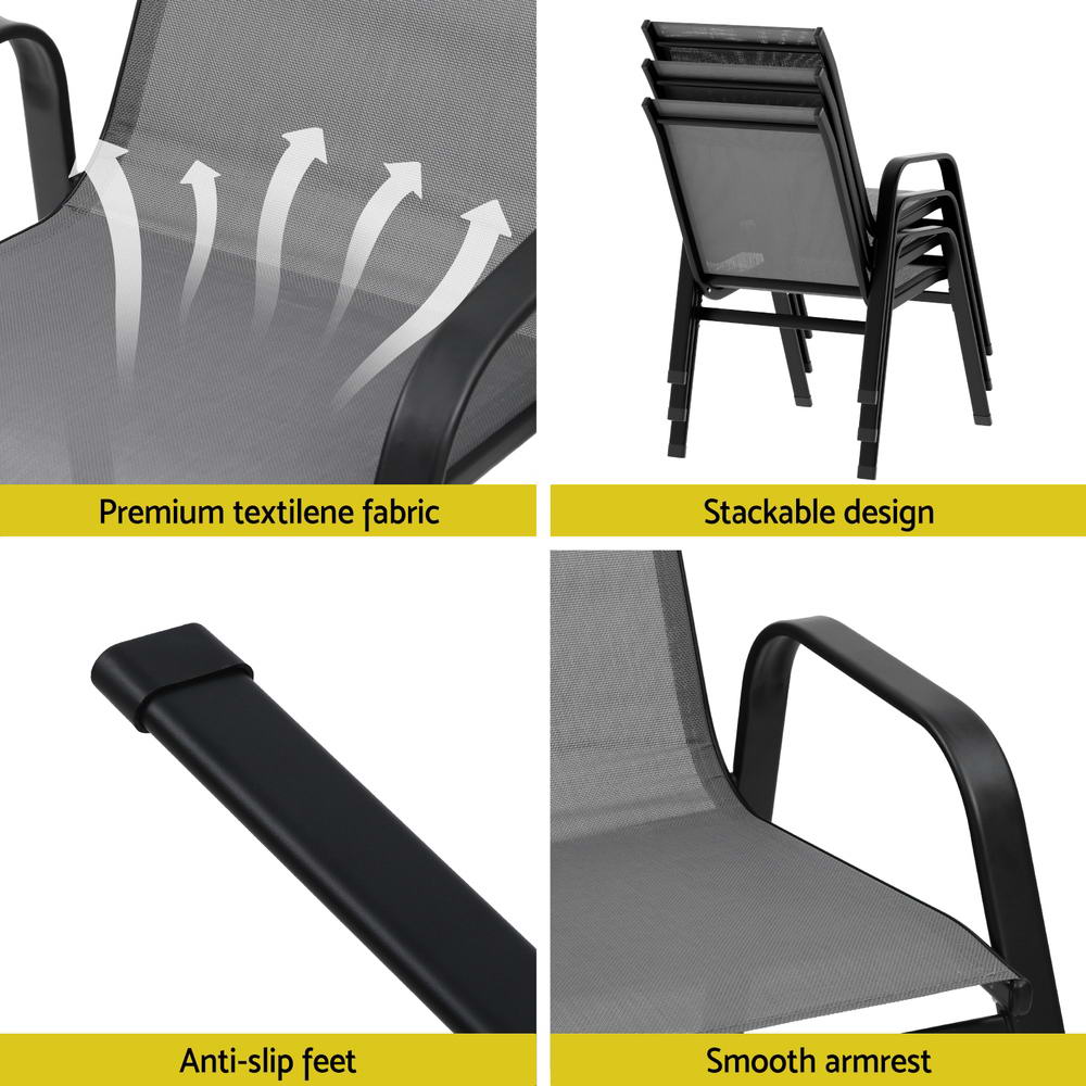 Marlook 6PC Outdoor Dining Chairs Stackable Lounge Chair Patio Furniture Grey