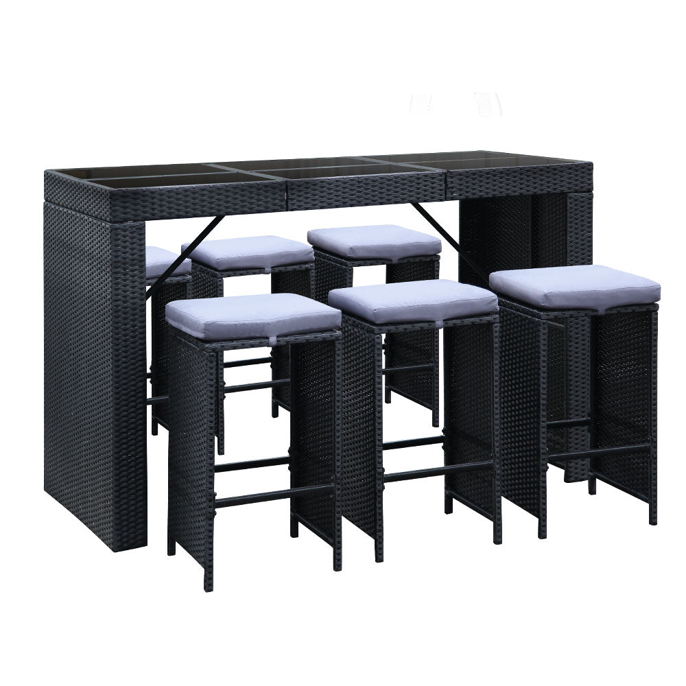 Marlook 7-Piece Outdoor Bar Set Dining Table Stools Wicker Patio Setting