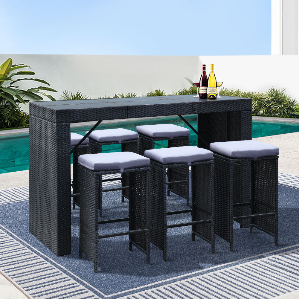 Marlook 7-Piece Outdoor Bar Set Dining Table Stools Wicker Patio Setting