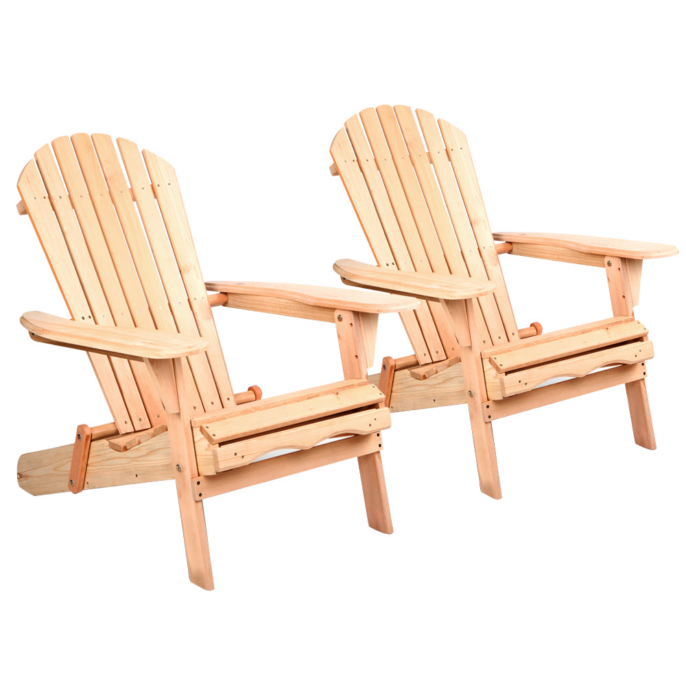 Marlook Adirondack Outdoor Chairs Wooden Beach Chair Patio Furniture Garden Natural Set of 2