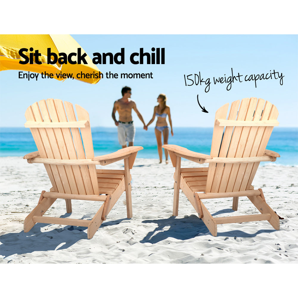 Marlook Adirondack Outdoor Chairs Wooden Beach Chair Patio Furniture Garden Natural Set of 2