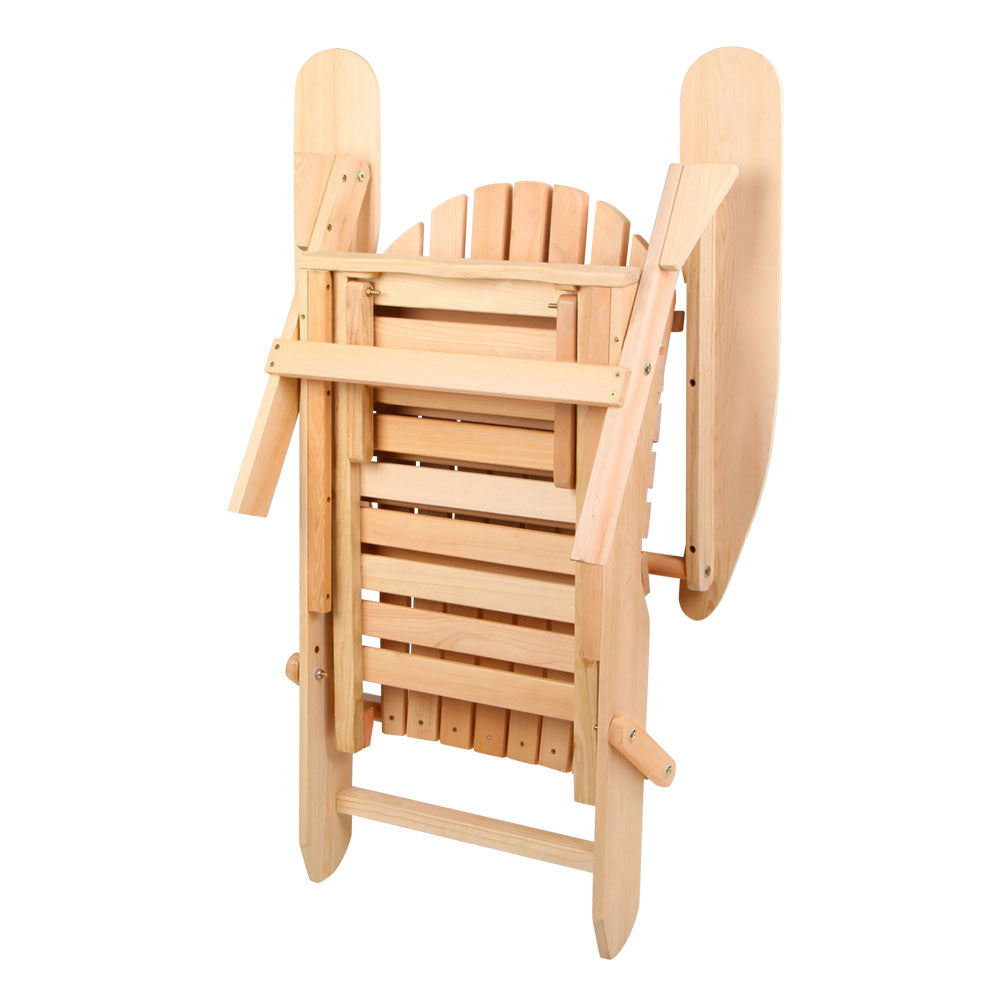 Marlook 3PC Adirondack Outdoor Table and Chairs? Wooden Sun Lounge Beach Patio Natural