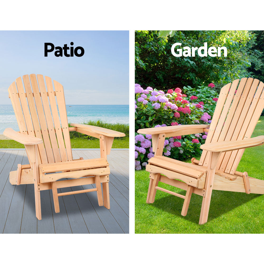 Marlook 3PC Adirondack Outdoor Table and Chairs? Wooden Sun Lounge Beach Patio Natural