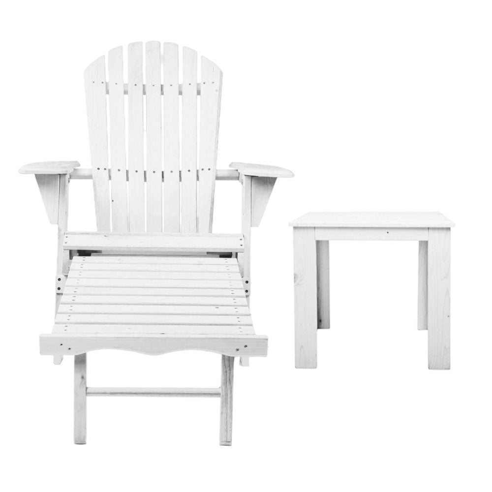 Marlook 3PC Adirondack Outdoor Table and Chairs Wooden Sun Lounge Beach Patio White