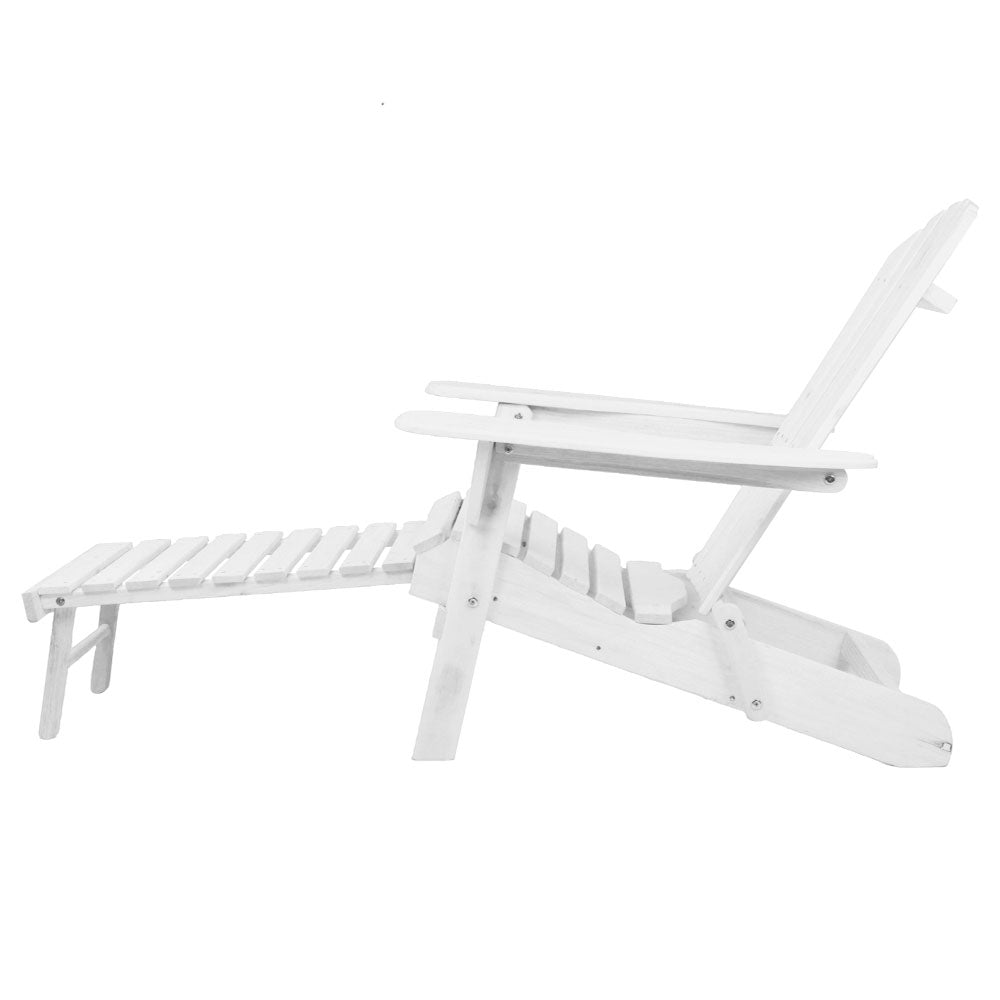Marlook 3PC Adirondack Outdoor Table and Chairs Wooden Sun Lounge Beach Patio White