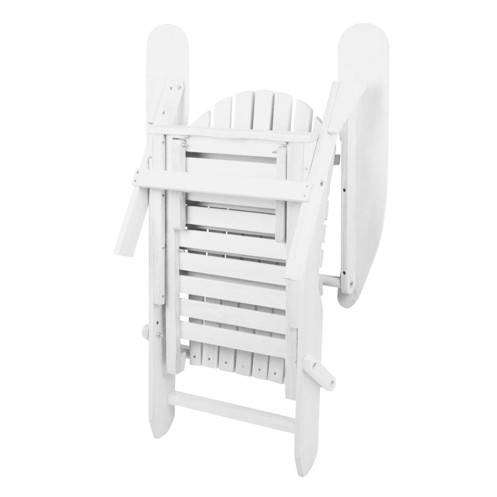Marlook 3PC Adirondack Outdoor Table and Chairs Wooden Sun Lounge Beach Patio White