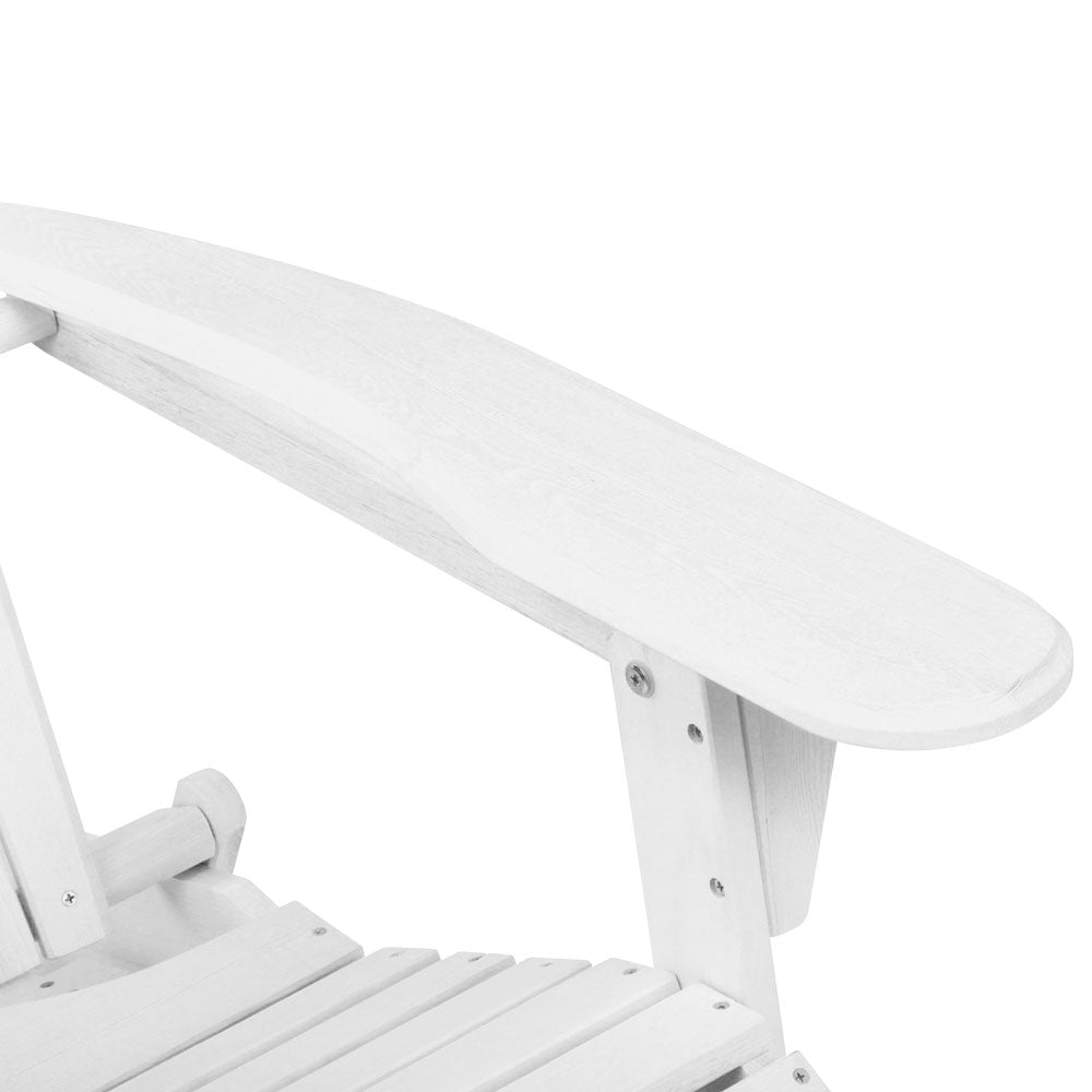 Marlook 3PC Adirondack Outdoor Table and Chairs Wooden Sun Lounge Beach Patio White
