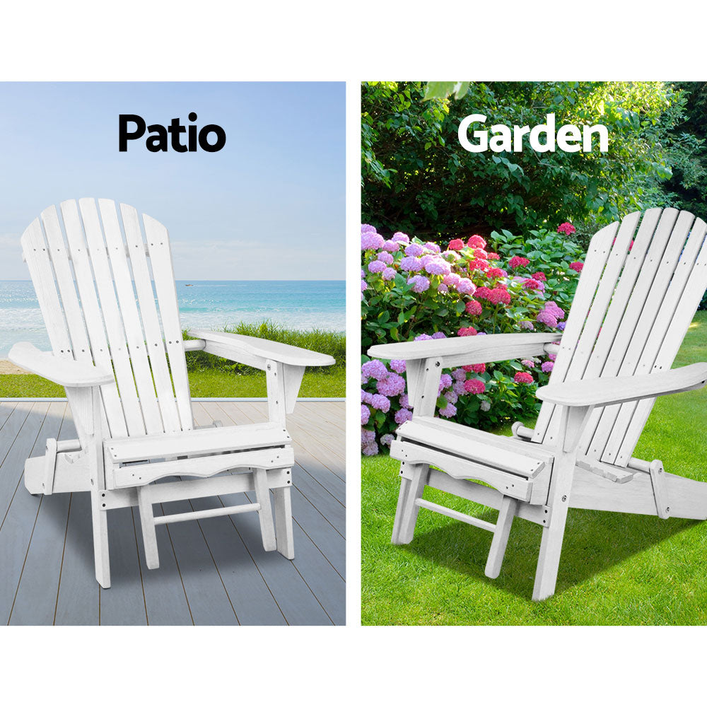 Marlook 3PC Adirondack Outdoor Table and Chairs Wooden Sun Lounge Beach Patio White