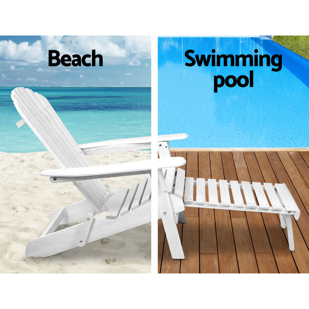 Marlook 3PC Adirondack Outdoor Table and Chairs Wooden Sun Lounge Beach Patio White