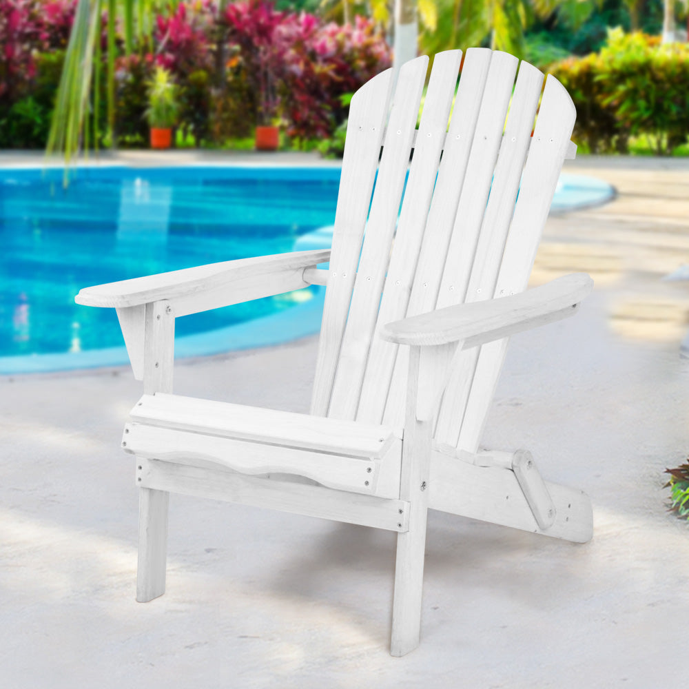 Marlook Adirondack Outdoor Chairs Wooden Foldable Beach Chair Patio Furniture White