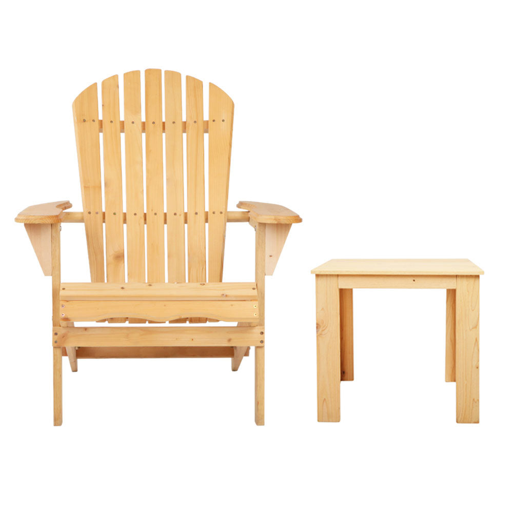 Marlook 3PC Adirondack Outdoor Table and Chairs Wooden Foldable Beach Chair Natural