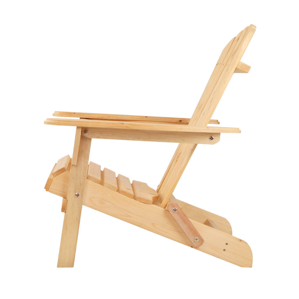 Marlook 3PC Adirondack Outdoor Table and Chairs Wooden Foldable Beach Chair Natural