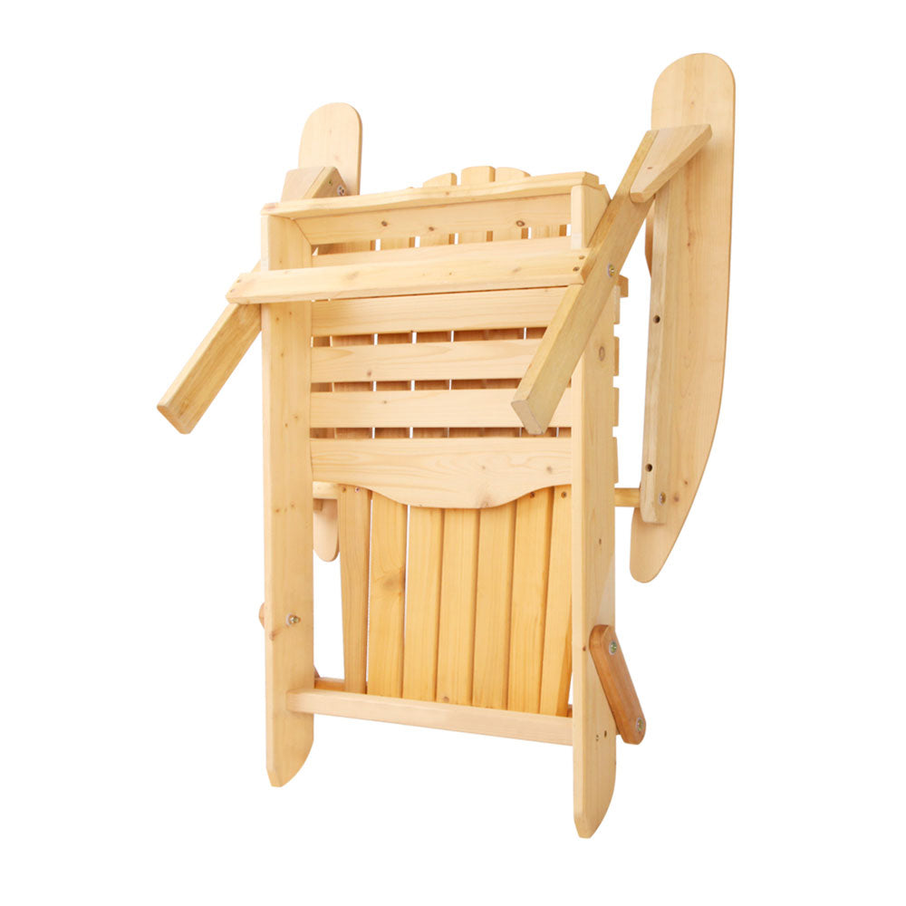 Marlook 3PC Adirondack Outdoor Table and Chairs Wooden Foldable Beach Chair Natural