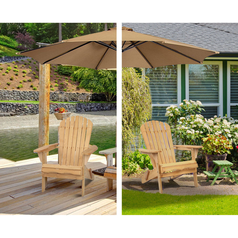 Marlook 3PC Adirondack Outdoor Table and Chairs Wooden Foldable Beach Chair Natural