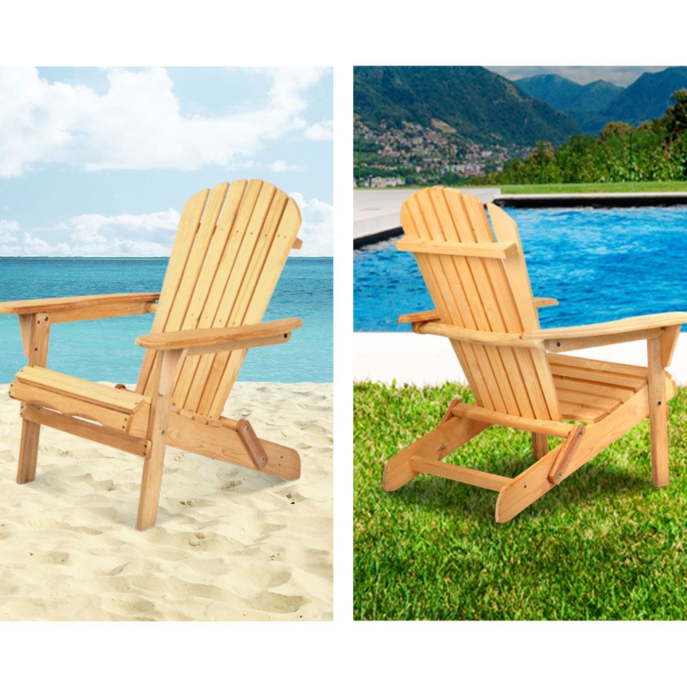 Marlook 3PC Adirondack Outdoor Table and Chairs Wooden Foldable Beach Chair Natural