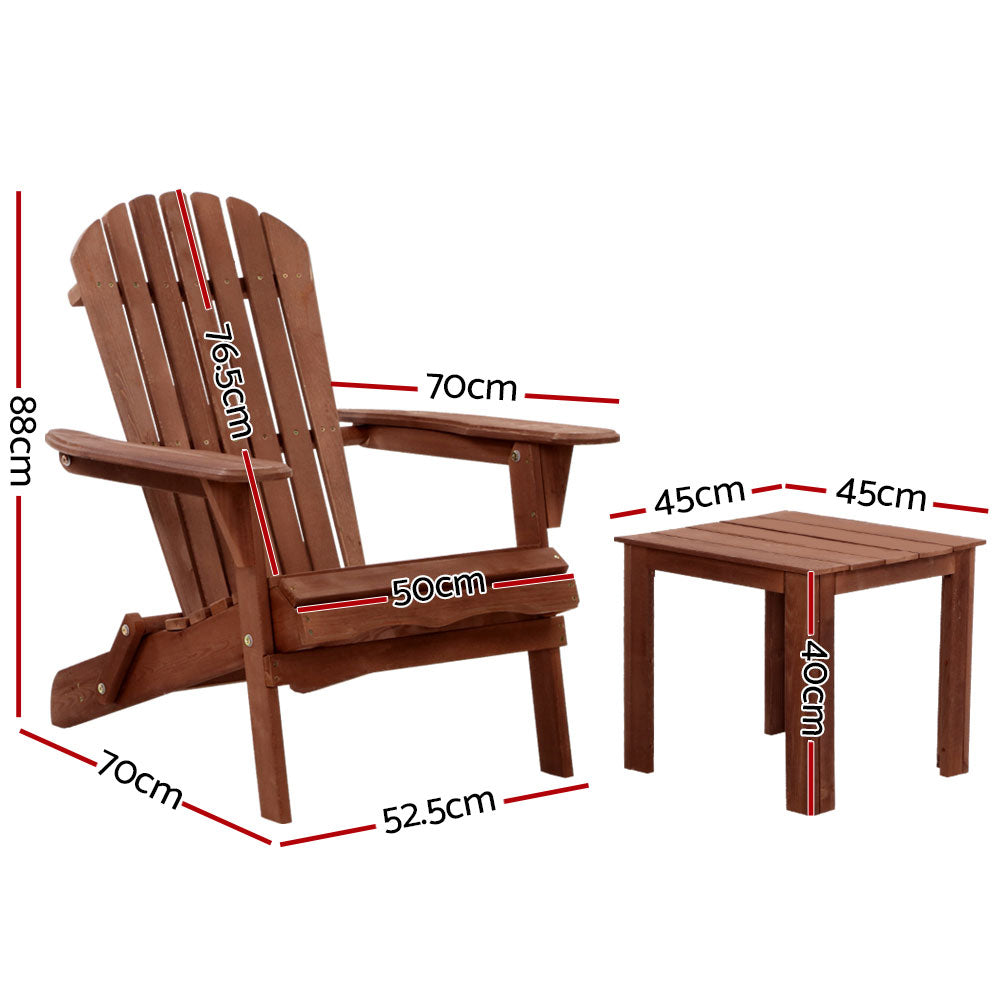 Marlook 3PC Adirondack Outdoor Table and Chairs Wooden Foldable Beach Chair Brown
