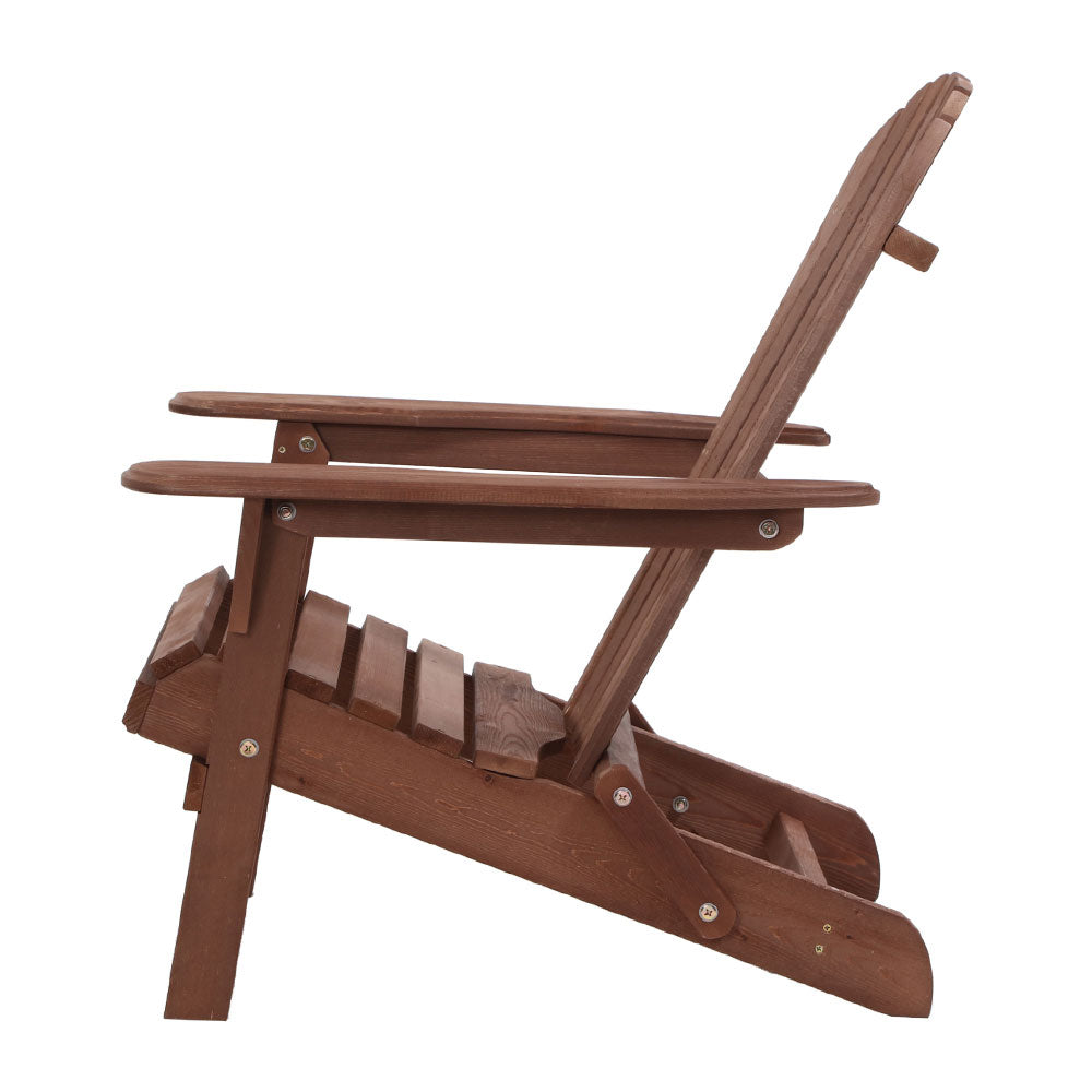 Marlook 3PC Adirondack Outdoor Table and Chairs Wooden Foldable Beach Chair Brown