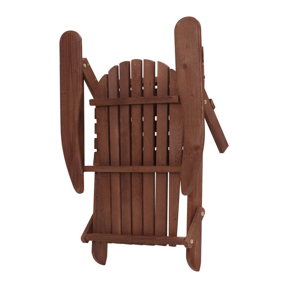 Marlook 3PC Adirondack Outdoor Table and Chairs Wooden Foldable Beach Chair Brown