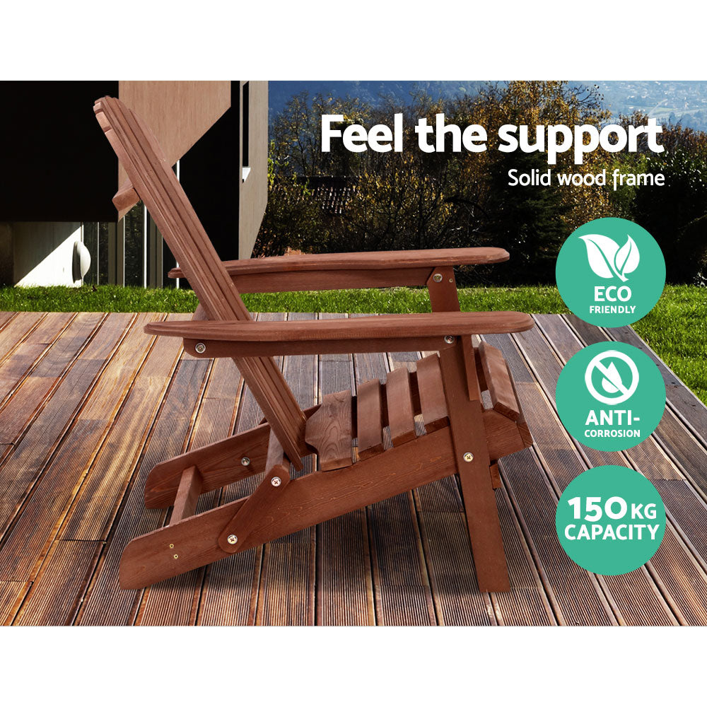 Marlook 3PC Adirondack Outdoor Table and Chairs Wooden Foldable Beach Chair Brown