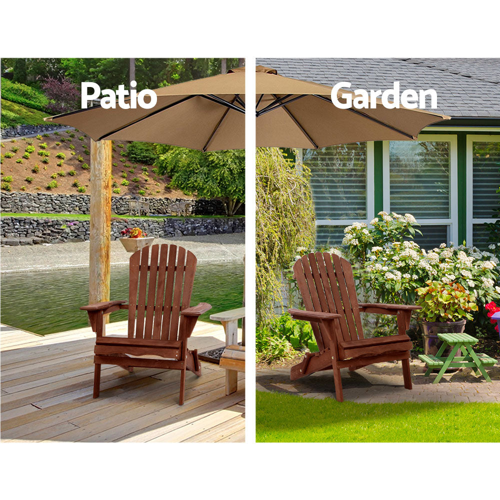 Marlook 3PC Adirondack Outdoor Table and Chairs Wooden Foldable Beach Chair Brown