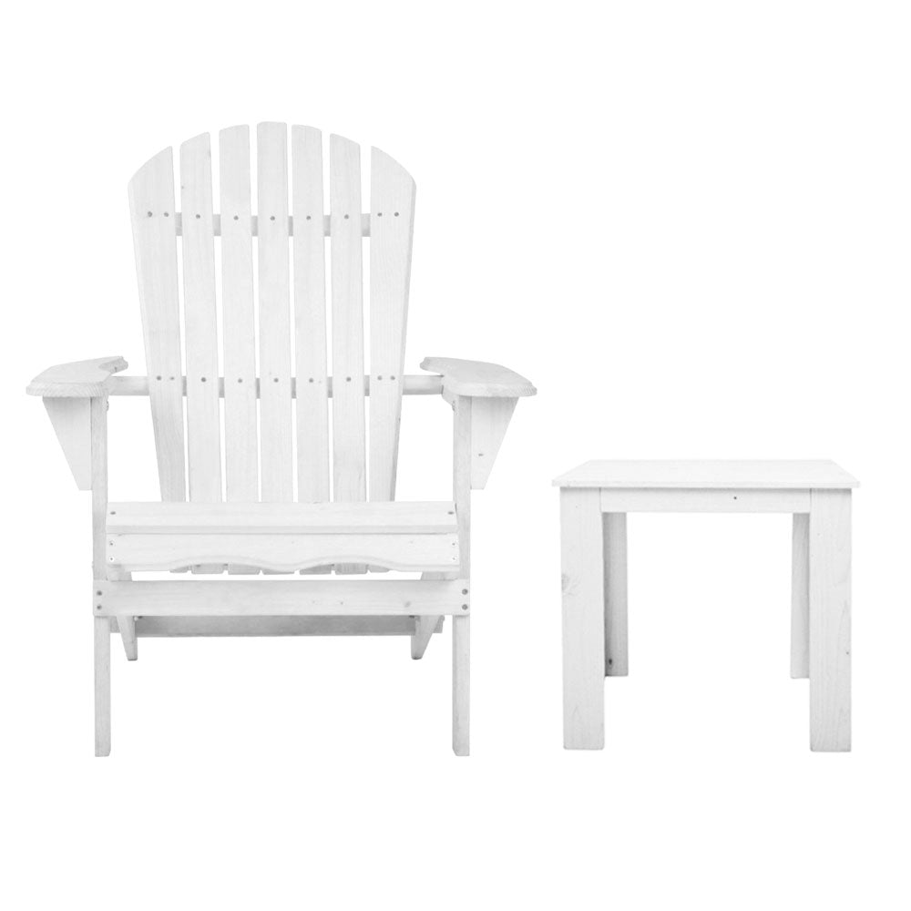 Marlook 3PC Adirondack Outdoor Table and Chairs Wooden Foldable Beach Chair White