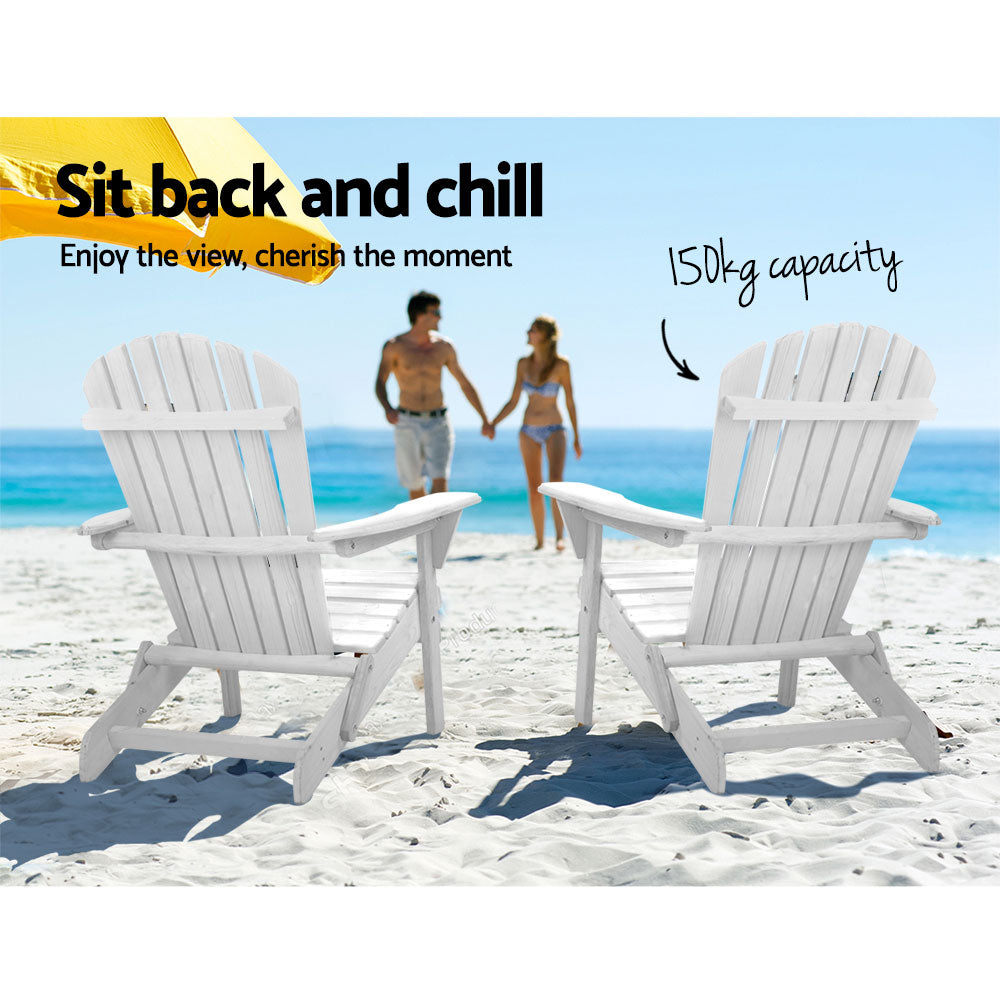 Marlook 3PC Adirondack Outdoor Table and Chairs Wooden Foldable Beach Chair White