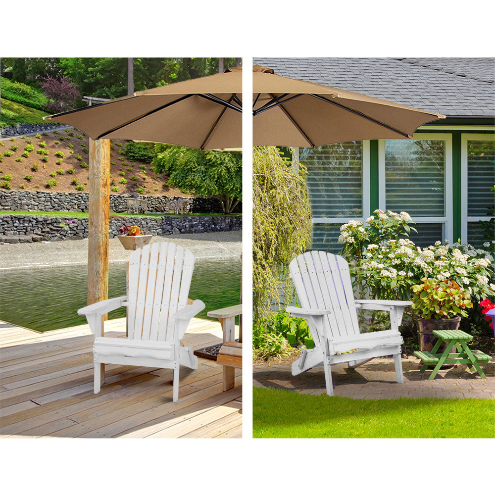 Marlook 3PC Adirondack Outdoor Table and Chairs Wooden Foldable Beach Chair White