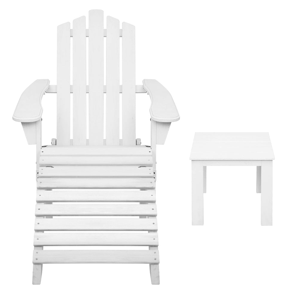 Marlook 5PC Adirondack Outdoor Table and Chairs Wooden Sun Lounge Patio Furniture White