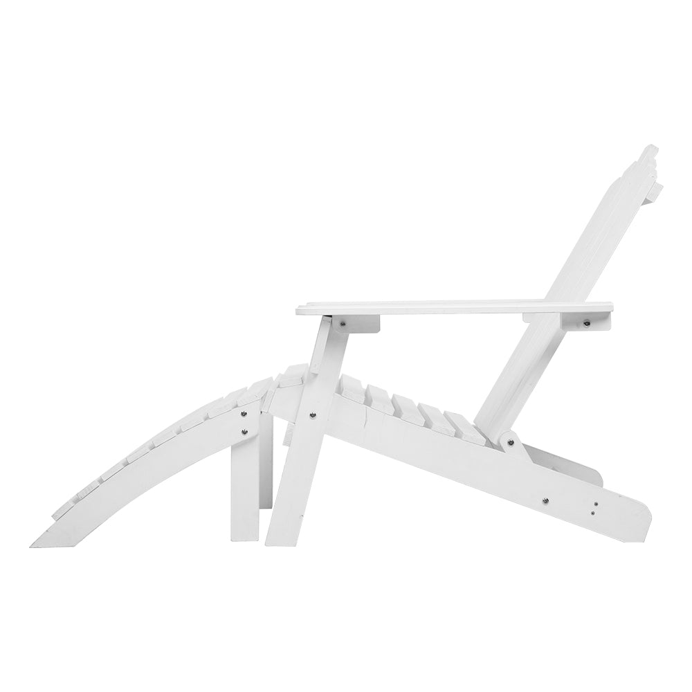Marlook 5PC Adirondack Outdoor Table and Chairs Wooden Sun Lounge Patio Furniture White