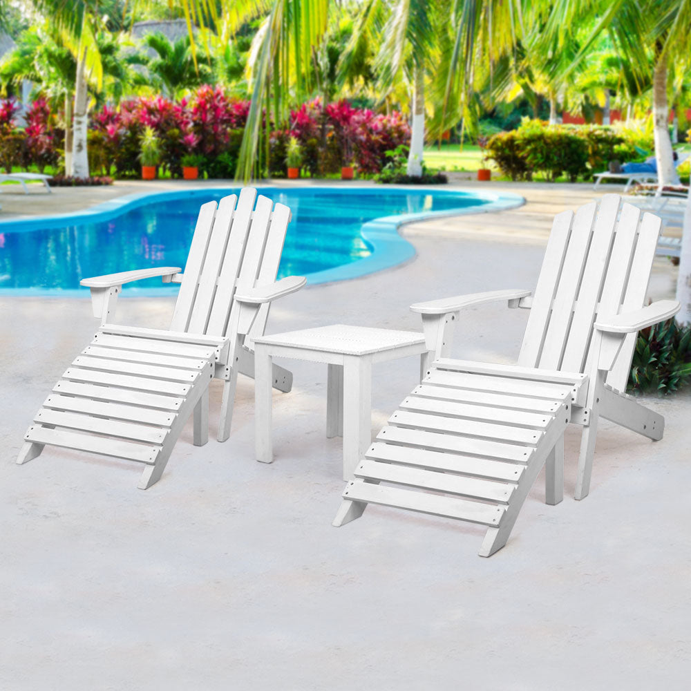Marlook 5PC Adirondack Outdoor Table and Chairs Wooden Sun Lounge Patio Furniture White