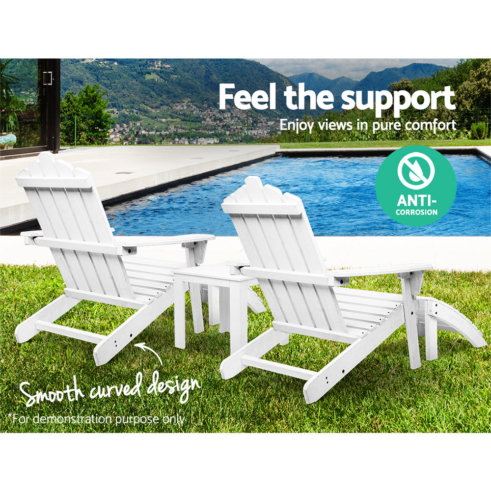 Marlook 5PC Adirondack Outdoor Table and Chairs Wooden Sun Lounge Patio Furniture White