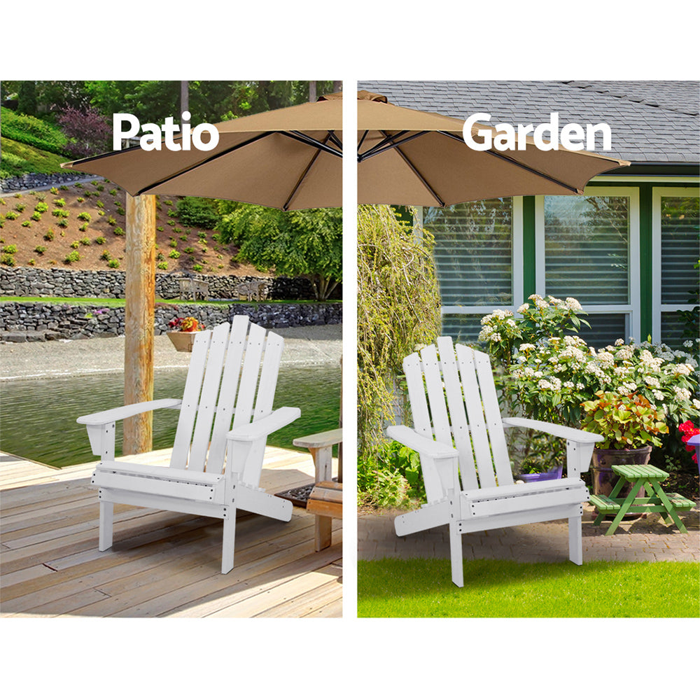 Marlook 5PC Adirondack Outdoor Table and Chairs Wooden Sun Lounge Patio Furniture White