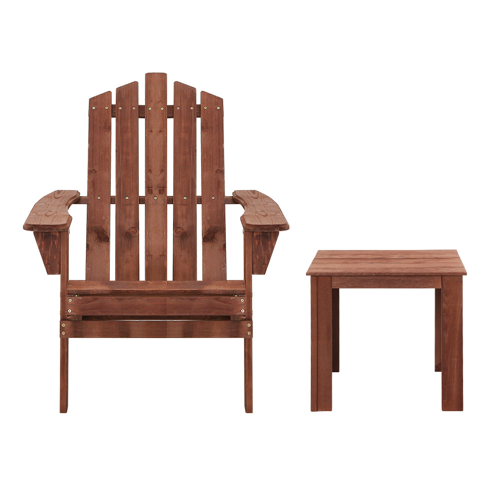Marlook 3PC Adirondack Outdoor Table and Chairs Wooden Beach Chair Brown