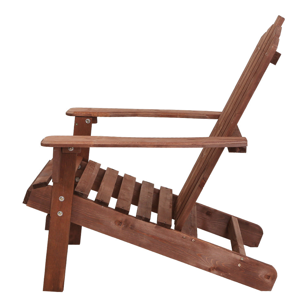 Marlook 3PC Adirondack Outdoor Table and Chairs Wooden Beach Chair Brown